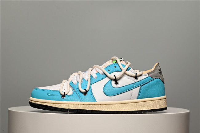 Women's Running Weapon Air Jordan 1 Low Blue/White Shoes 0357